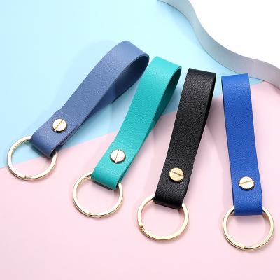 China Customized Simple Genuine Leather Key FOB Chain Ring Keychains Fashional Souvenir Gifts Style Key Chain Goods For Gift for sale