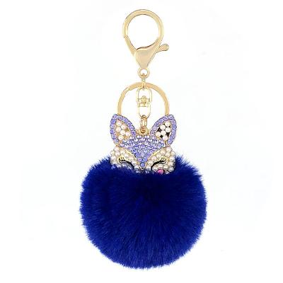 China Fox Head Shape Accessories Girl Bag Mobile Phone Car Charm Pendant Decoration Rabbit Fur Pendant Ball Pom Pom Fox Head Keychain Studded With Diamonds for sale