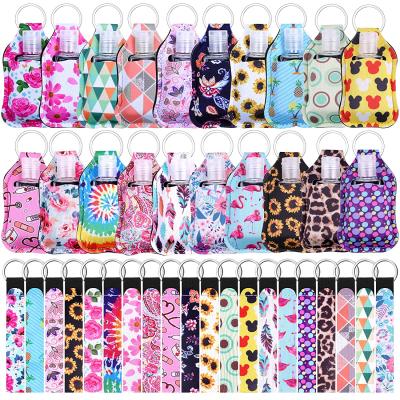 China Durable Hot Selling Sublimation Printing Hand Sanitizer Bottle Pouch Key Chain Holder Sleeve Chain for sale