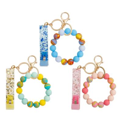 China Amazon Hot Sale Eco-Friendly Colorful Silicone Beads Mix Easy Take Card Women Charm Bracelets Card Grabber Key Chain for sale