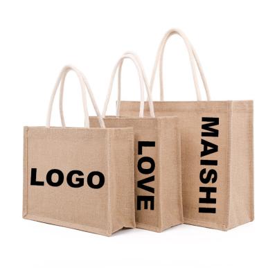 China Wholesale Recyclable Eco-Friendly Waterproof Liner Women Daily Use Tote Linen Fabric Shopping Bag Burlap Beach Jute for sale