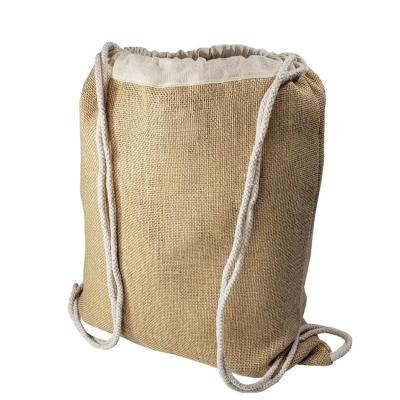 China Natural Rope Handle Burlap Backpacks Jute Drawstring Gift Straw Bags for sale