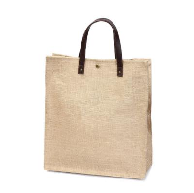 China Natural Jute Tote Bags With Leather Handles Eco-friendly Fashion Leisure Shopping Beach Bag Burlap Recyclable for sale