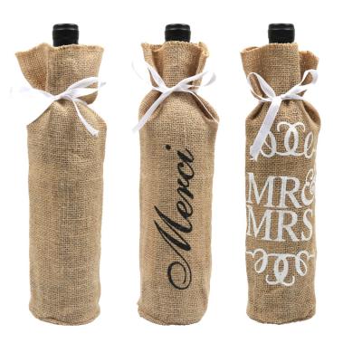 China Vintage Country Burlap Burlap Red Wine Champagne Bottle Gift Bag Christmas Recyclable Wine Bottle Covers For Holiday Party Table Decoration for sale