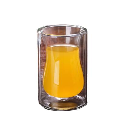 China Viable Hot Selling Wholesale Wall Coffee Mugs High Borosilicate Double Size Glass Cheap Cup Shaped Glass for sale