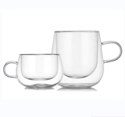 China Minimalist Double Wall Insulated Coffee Glass Tea Cup Set Coffee Cup With Handle Clear Glass 150-250ml for sale