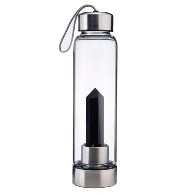 China WITH LID Design New Manufacturer Bottle Glass 100% Real Double Wall Natural Glass Bottle With Crystal Stone for sale