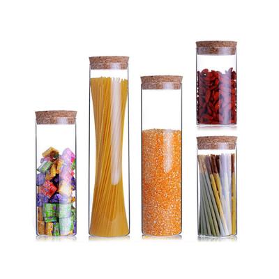 China 100-2000ML High Borosilicate Glass Sustainable Storage Jar With Cork Lid Reusable Spice Jars For Kitchen Food Storage Spice And More for sale