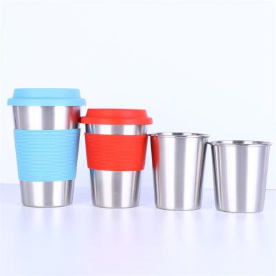 China 200/230/350/500ml Stainless Steel Disposable Reusable Travel Cup Tumbler Cup with Silicone Sleeve and Lid for sale