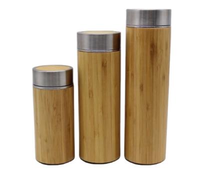 China Hot Selling Stocked Double Wall Natural Bamboo Stainless Steel Vacuum Bottle Thermal Water Bottle for sale