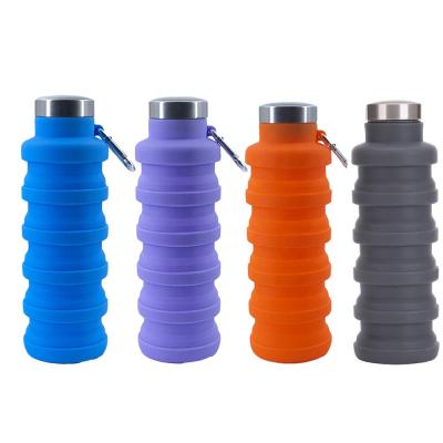 China 18oz Portable Collapsible Leak Proof Lightweight Stocked Collapsible Silicone Sports Water Bottle For Outdoor Camping Hiking With Carabiner for sale