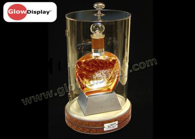 China Customized Round Acrylic Liquor Wine Bottle Display Case with Wooden Base for sale