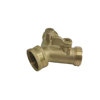 China Brass 2 Way Water Control Garden Hose Faucet Splitter, 3/4