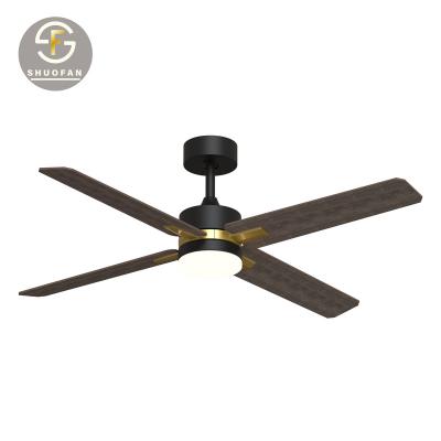 China With Light Luxury Modern Decorative Living Room Bedroom 4 Blades Smart Remote Control Ceiling Fans Wood Led Ceiling Fans With Light for sale