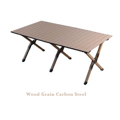 China Lightweight Roll Up Folding Camping Coffee Table 6.70kg Wood Grain Color Metal Folding Table for sale