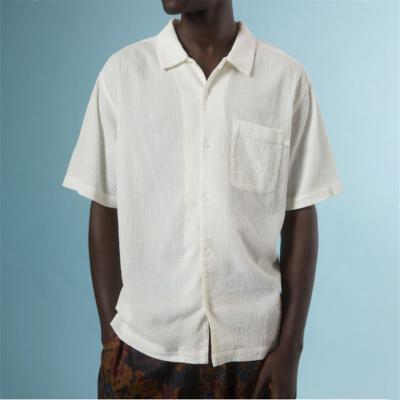 China Viable Wholesale Men's Summer 2022 Short Sleeve Shirts Cotton Crepe Shirts Oversized 100% Casual Shirts for sale