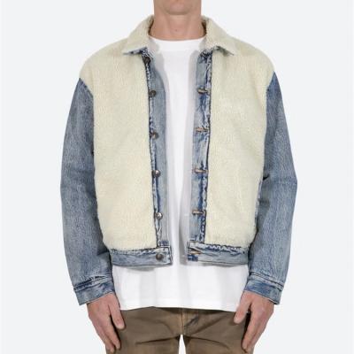 China Fashion 2022 New Arrival QUICK DRY Mens Denim Jackets Cotton Sherpa Denim Jacket Splicing BikerJacket For Men for sale