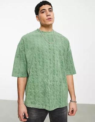 China 2022 New Arrival Men Anti-pilling Short Sleeve Jacquard Toweling Customized Oversized T-shirt for sale