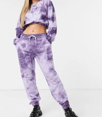 China 2021 New Fashion Breathable Wholesale Women Cropped Sweatshirt&Relaxed Sweatpants Tie Dye Coordinating Set for sale