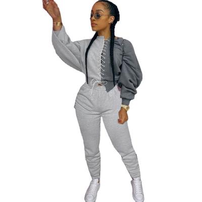 China ZY Breathable Wholesale Two Piece Women Set Sport Casual Outfit Fall Clothes Sweatshirt Crop Top Sweatpants Woman Sweat Suit Set Tracksuit for sale