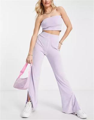 China Customized 2022 QUICK DRY Women's Loungewear Sets Fashion Bandeau Style High Top High Waist Flared Pants Soft Velvet Women's Two Piece Set for sale