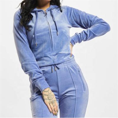 China 2022 QUICK DRY OEM Tracksuit Women 2 Piece Sets Zip Up Velvet Crop Jacket And Sweatpants Sets Womens Equipment Velor Tracksuits for sale