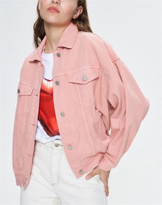 China 2022 New Design Anti-wrinkle Women's Denim Jackets Casual Dropped Shoulders Fashion Short To 100% Cotton Pink Denim Jackets for sale