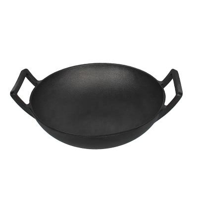 China 2022 Hot Sale Easily Assembled Double Handle Cast Iron Wok Preseasoned Chinese Cookware for sale