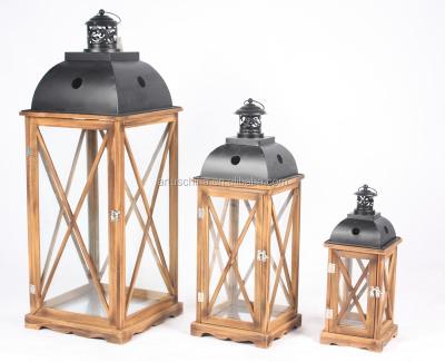 China Europe New Design Metal Wood Lantern 3pcs/set for sale