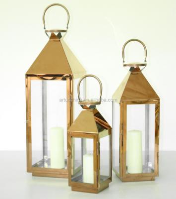 China 2016 New Home Decoration Stainless Steel Metal Lantern Wedding Glass Color Classic for sale