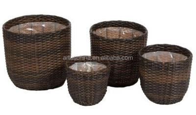 China Set4 Round PP Plastic PE Rattan Planter Flower Pot Bag Inner for sale