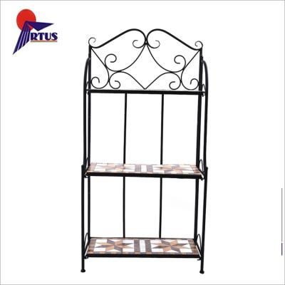 China Wholesale Cheap Outdoor Display Garden Mosaic Table Foldable Garden Stand Mosaic Metal 3 Layers Flower Shelf for sale