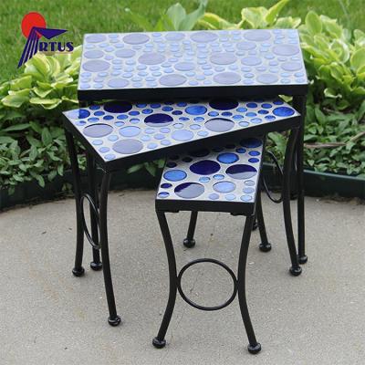 China Mosaic Table Fashion Metal Decoration Flower Stand Garden Shelves Furniture Waterproof Mosaic Flower Pot for sale