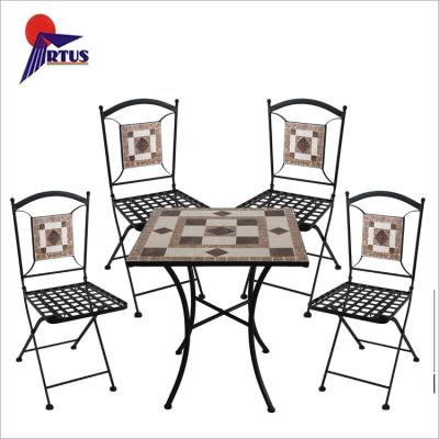 China Portable Outdoor Folding Mosaic Table Furniture Group Bistro Table 4 Chairs Novelty Mosaic Table Chair Garden Set for sale