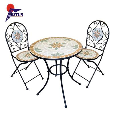 China High Quality Classic Style Metal Folding Chair Furniture Mosaic Table Outdoor Garden Mosaic Bistro Table Set for sale