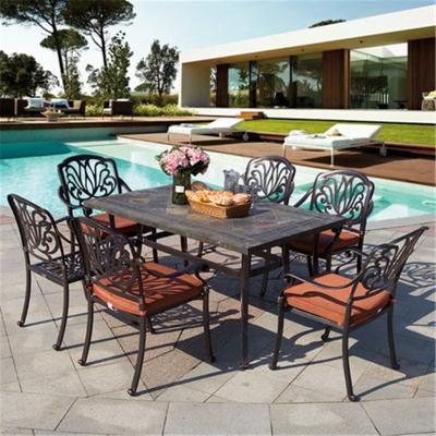 China Outdoor Patio Chair High Quality Home Furniture Garden Casual Patio 7 Piece Cast Aluminum Dining Table Dining Chair Set Dining Table Set for sale