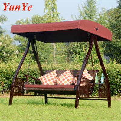 China Super Comfortable High Quality Outdoor Swing Chair Garden Patio Rattan Stainless Steel Wood Frame Cushions Hanger Seat Hanging Seater for sale