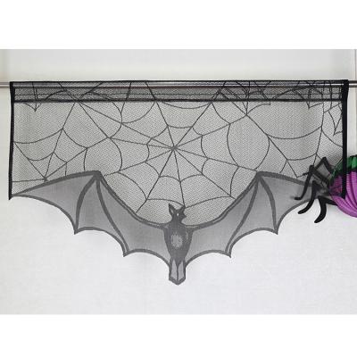 China Hot Sale Flame Retardant Halloween Spider Decorations Sets Bat Black Lace Tablecloth Halloween Party Decorations for sale