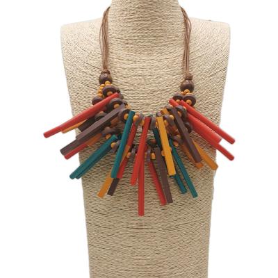 China BOHEMIA Style Ethnic Necklace For Women Handmade Luxury Colorful Wood Beads Jewelry Accessories Gothic Statement Necklace Gift for sale