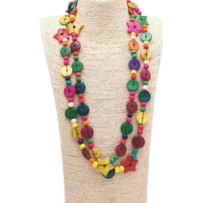 China BOHEMIA Long Rope Chain Necklace For Women Boho Stars Handmade Beaded Necklace Wooden Colorful Round Gothic Jewelry Accessories for sale