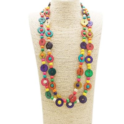 China Vintage BOHEMIA Long Necklace For Women Gothic Accessories Boho Colorful Wood Jewelry Round Statement Beaded Necklace And Pendant for sale