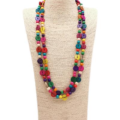 China BOHEMIA Statement Necklace For Women Handmade Wooden Colorful Round Beaded Accessories Long Chain Necklace Ethnic Jewelry Gift for sale