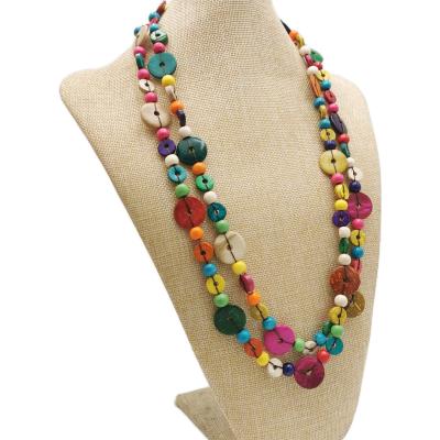 China BOHEMIA Wooden Necklace for Women Colorful Round Beaded Accessories Korean Ethnic Handmade Jewelry Fashion Long Chain Necklaces for sale