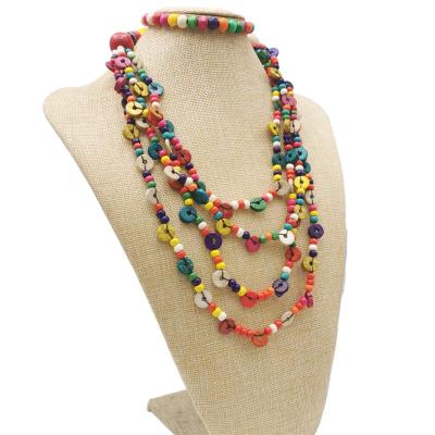 China Handmade Layered BOHEMIA Necklace For Women Party Colorful Wooden Beaded Jewelry Vintage Bohemian Statement Necklace And Pendant for sale