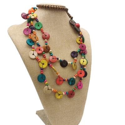 China BOHEMIA Flower Necklace For Women Boho Ethnic Handmade Wooden Colorful Beads Jewelry Layered Long Necklace And Pendant Wholesale for sale