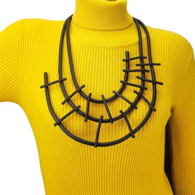 China New Designer Necklaces For Women Punk Style Neo-Gothic Geometric Handmade Rubber Necklace Accessories Gothic Sweater Chains for sale