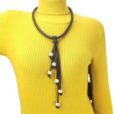 China New Design Women Tassel Necklace Classic Jewelry Rubber Sweater Chains Handmade Gothic Long Bead Neo-Gothic Chain Necklaces Pendants for sale