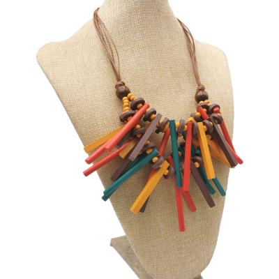 China New Ethnic BOHEMIA Style Necklace For Women Handmade Luxury Colorful Wood Beads Jewelry Accessories Gothic Statement Necklace Gift for sale