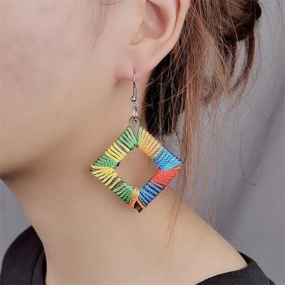 China Luxury New Fashion Vintage Drop Earrings Color Coil Winding Square For Women Party Wholesale Jewelry Cute Big Jewelry Geometry Earrings for sale