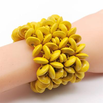 China Bohemian punk handmade wooden bangle bracelets for women charm jewelry wholesale stretch statement beach bangle gift yellow bangles for sale